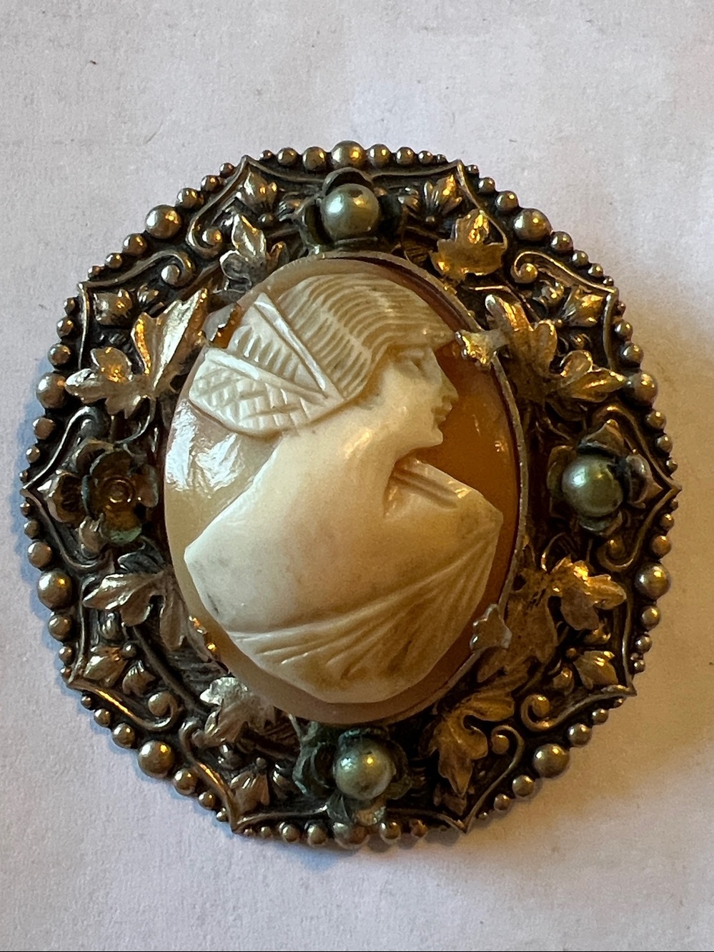 Antique Ornate Shell carved Cameo brooch